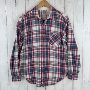 At Last & Co. Red Blue Plaid Cotton Flannel Button-Up Long Sleeve Shirt Large